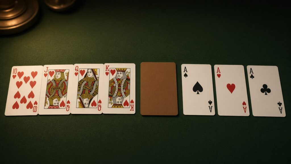 Cards arranged in a run and a set for Drem Fantasy Rummy Games