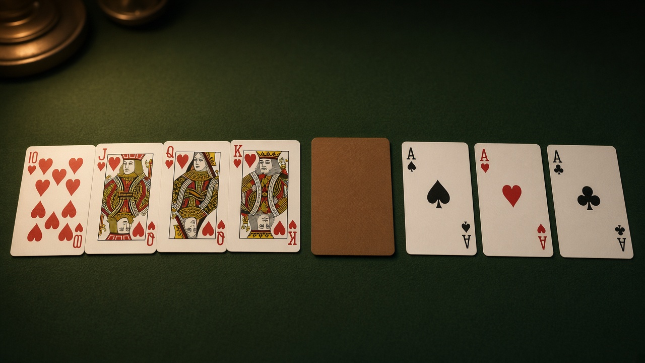 Cards arranged in a run and a set for Drem Fantasy Rummy Games